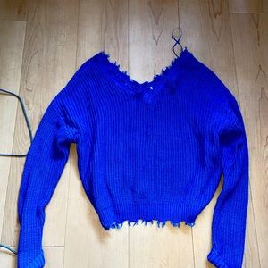 distressed boutique blue sweater